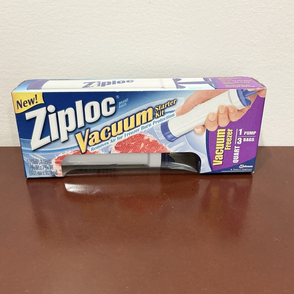 Ziploc Vacuum Sealer Starter Kit 1 Pump And 3 Quart Bags‎ NEW Old Stock Sealed